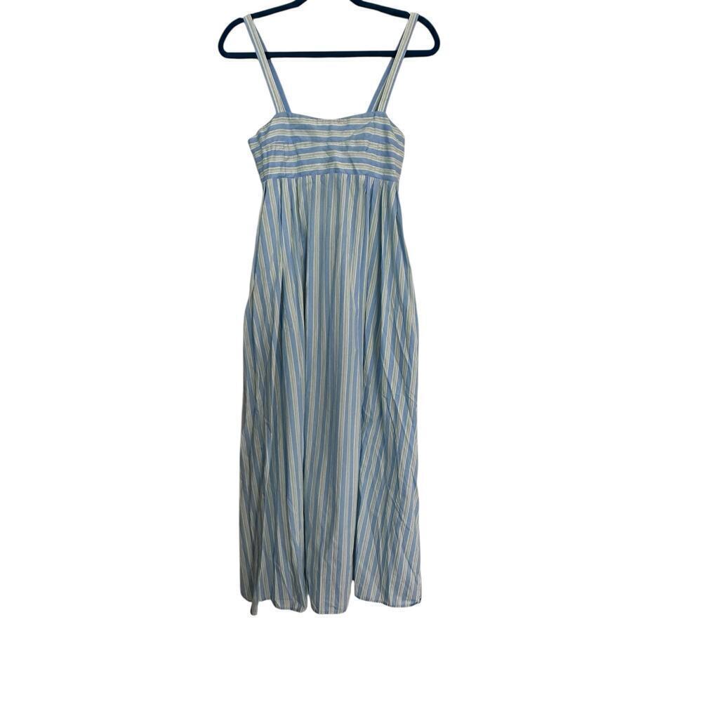 Lusana Women's Blue Striped Print Square Neck Maxi Dress Size Small